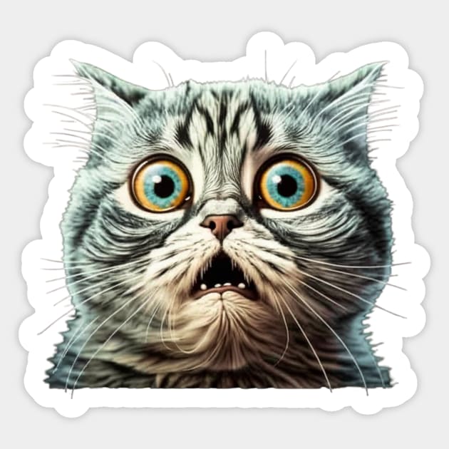 Funny Scared Cat Face, Cat Lover, Scaredy Cat Sticker by logiamerch